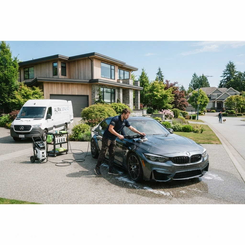 Mobile detailing service in a residential driveway