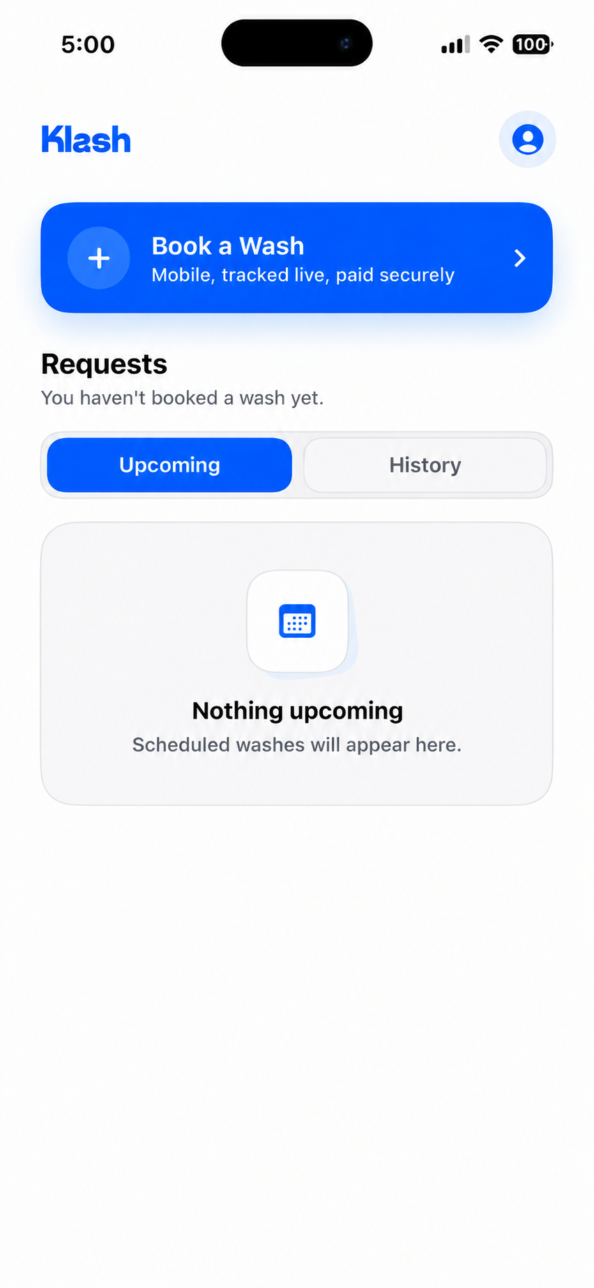 Klash booking screen