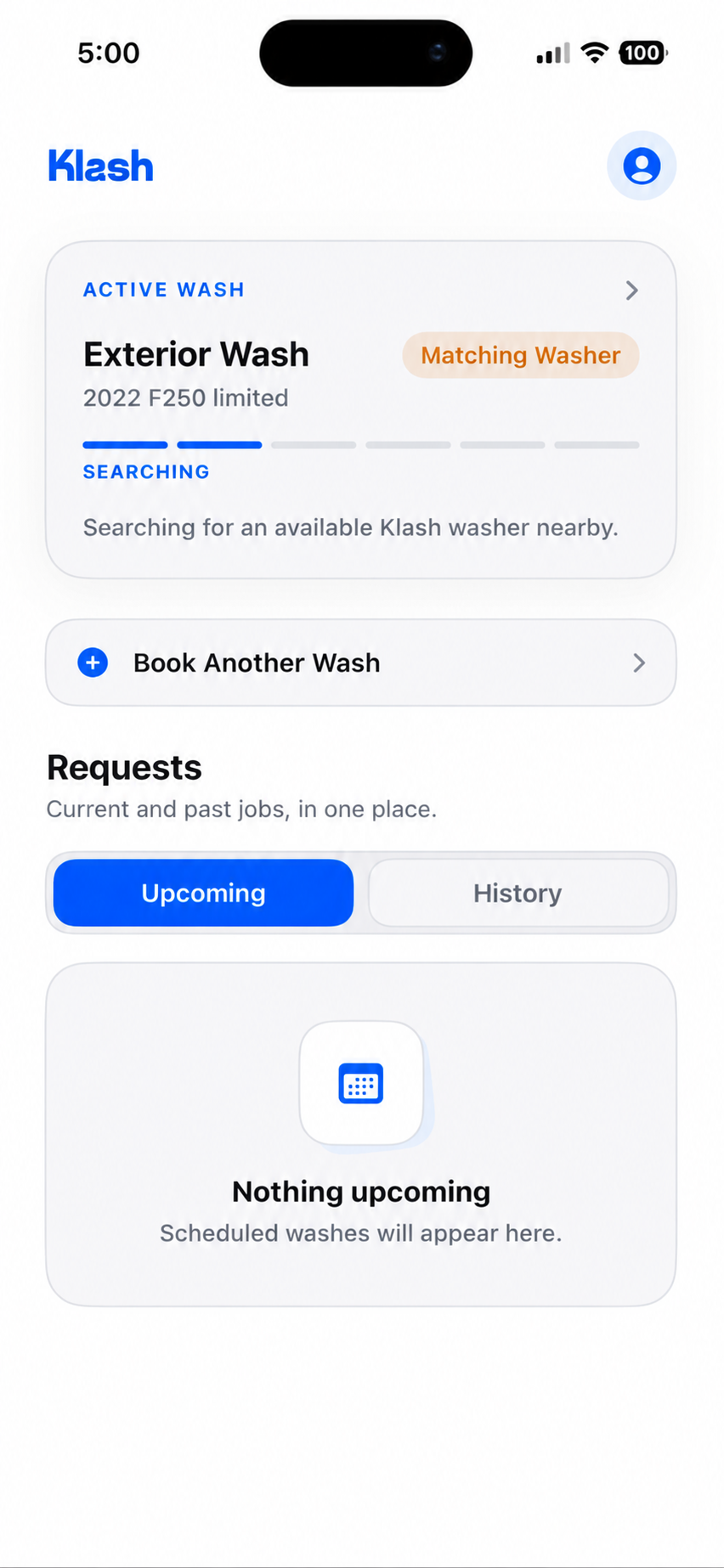 Klash app showing live service tracking